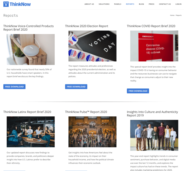 ThinkNow Reports Page